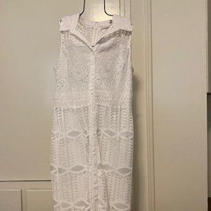 White Lace Button Up Dress